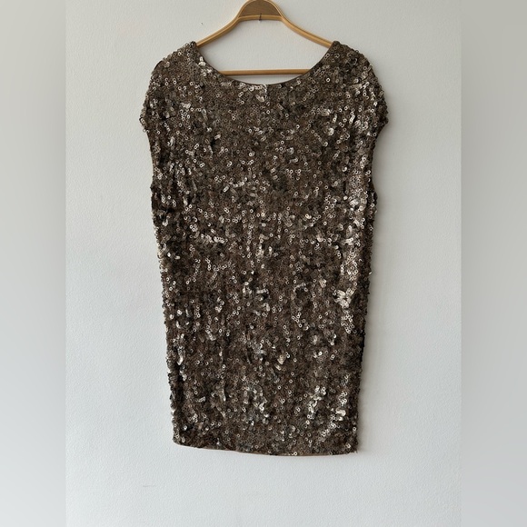 $480 Vince Bronze Sequin Holiday Cap Sleeve Shift Tunic Dress XS - Picture 10 of 13
